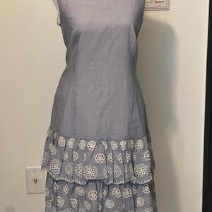 Brand New Elegant Gray Sleeveless Dress with Lace Detail by Tommy Hilfiger.